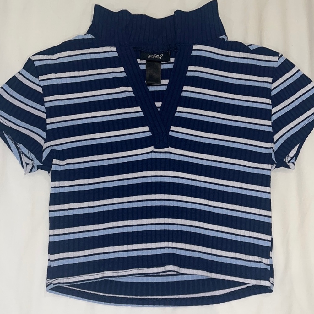 Just Polly: stripped, cropped, and collared top.
